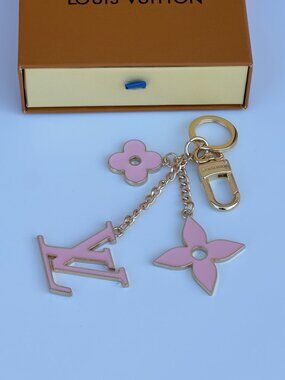 Louis Vuitton Pink Fleur de Monogram Keychain / Bag Charm GOLD/PINK
